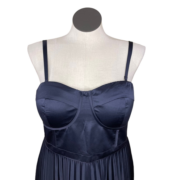 City Chic Plus Size 16W Ahana Corset Dress Navy Blue Satin Midi Cocktail Holiday - Picture 4 of 13